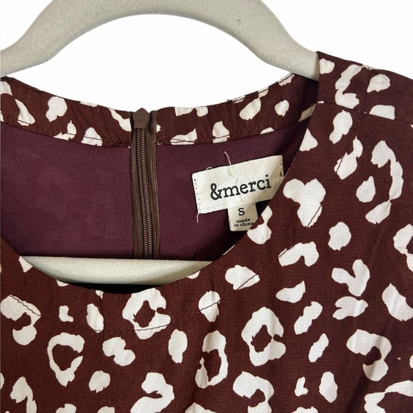 &merci Brown & White Leopard Ruffle Short Sleeve Swing Dress Women’s Sz Small - Picture 5 of 13